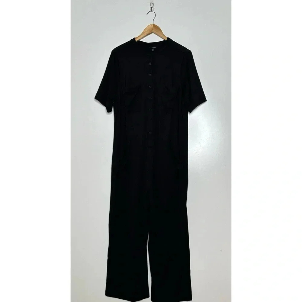 Universal Standard Black Button Front Wide Leg Jumpsuit Coveralls Size Xs 10-12 — image 7 of 8